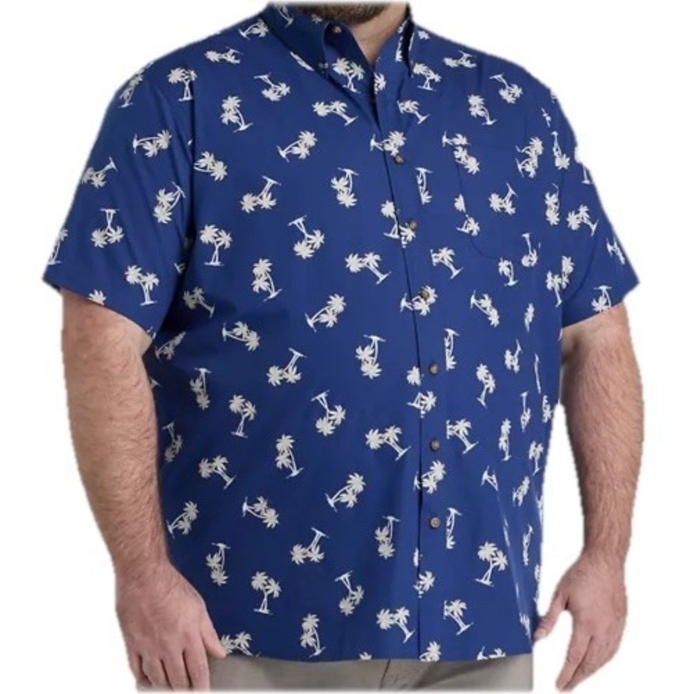 HB Harbor Bay Easy Care Men's 3XLT Blue Palm Tree Print Vacation Resort‎ Beach